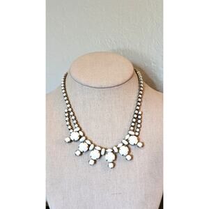 Vintage Prong Set Milk Glass Cabochon 16" Necklace W/ Hook Clasp